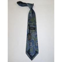 Men's 100% Silk Necktie By Bruno Piattelli Paisley Floral Fancy BP12 Blue Green image 3
