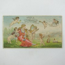 Victorian Trade Card Hall&#39;s Vegetable Sicilian Hair Renewer Lady Cupids Mirror - £15.97 GBP