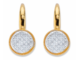 Round Diamond Two Tone Cluster 18K Gold Sterling Silver Stud Gp Earrings - £159.83 GBP