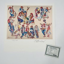 Jovan Obican Mazinka Dance Musicians Signed Print 980/1000 Jewish Folk Art 17x15 - £57.98 GBP