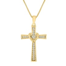 14K Yellow Gold Plated Silver 0.10 ct Round Moissanite Cross Pendant - £42.95 GBP