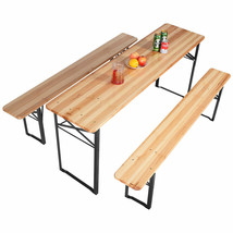 3 PCS Beer Table Bench Set Folding Wooden Top Picnic Table Patio Garden New - $183.99