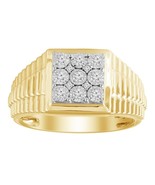 0.25cttw Diamond Square Cluster Mens Signet Ring 10k Yellow Gold Railroa... - $810.81