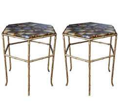 Beautiful Pair of Agate Pedestals, End Table, Side Table, Mosaic Table, End Tabl - £10,367.73 GBP