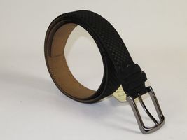Men Genuine Basket weave Suede Soft Leather Belt PIERO ROSSI Turkey # 1002 Black image 3