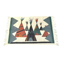 Vintage Southwestern Teepee Pattern Throw Rug Tapestry Fringed Edges 38x24 Cabin - £34.93 GBP