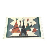 Vintage Southwestern Teepee Pattern Throw Rug Tapestry Fringed Edges 38x... - $46.74