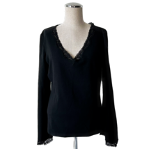 Express Black Lace Trim V Neck Long Sleeve Stretch Knit Shirt - Women&#39;s XL - £14.61 GBP