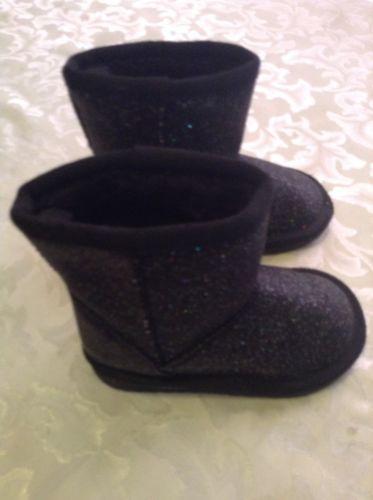 Girls Toddler Size 6 Place boots black metallic faux fur winter   - £12.76 GBP
