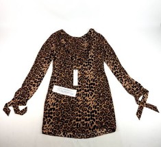 Dress The Population XS Dahlia Long Sleeve Mini Dress Taupe Leopard Open... - £30.99 GBP