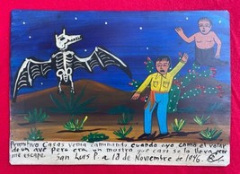 Mexican Folk Art Man Finds Flying Monster In The Desert Ex Voto Retablo - £27.37 GBP