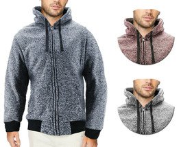 Men&#39;s Salt and Pepper Soft Sweater Sherpa Lined Heathered Zip Up Hoodie ... - $26.20