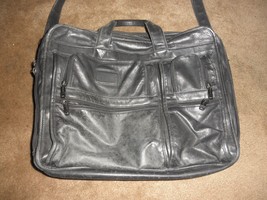 Tumi Black Leather Briefcase Organizer Expandable Computer Bag - £94.14 GBP