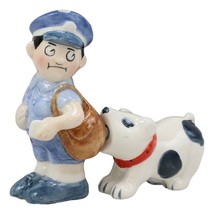 Ceramic Postman With Mail Thief Tramp Dog Salt And Pepper Shakers Figurine Set - £13.36 GBP