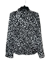 Ann Taylor Womens Top Long Sleeve Leopard Print Button-up Black/White Size 10 - $13.82