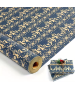 Christmas Wrapping Paper Roll Navy Blue Kraft Snowflake Floral Reindeer New Year - $25.30