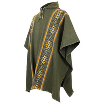 Llama Wool Thick Hooded Poncho Mens Womans Unisex Pullover Sweater Khaki Green - £77.63 GBP