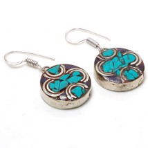 Tibetan Turquoise Lapis Lazuli Handmade Jewelry Earrings Nepali 1.40&quot; SA 3082 - £7.18 GBP