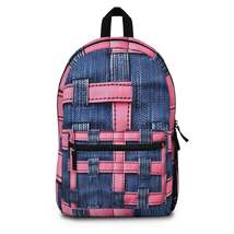 Candy-Striped Crossover: Pink Denim Ribbons Dancing on Blue Stage - Backpack - £88.74 GBP