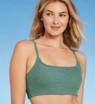 Kona Sol Crinkle Textured Sage Green Bikini Top Adjustable Straps M (8-1... - $9.49