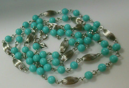 Vintage Signed Sarah Coventry Silver-tone Blue Bead Chain Necklace - £7.56 GBP