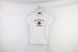 Vtg Y2K Harley Davidson Womens Large Spell Out Sequined Ribbed Knit T-Shirt USA - £31.61 GBP