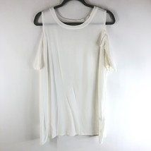 Woman Within Top T Shirt Scoop Neck Cold Shoulder Sleeve Knit White L 18/20 - £11.58 GBP