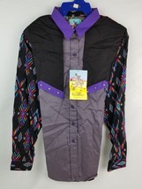 New P.S &amp; Rhinestones Panhandle Slim Shirt Woman&#39;s Large Purple &amp; Black Padded - £15.73 GBP