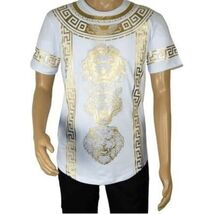Mens PLATINI Sports Shirt With Rhine Stones Lion Medallion Chain SS3614 White image 2