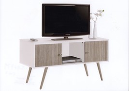Hodedah Retro Style Tv Stand In White, Featuring Two Storage Doors And S... - £88.34 GBP