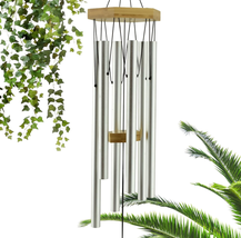 Wind Chimes for outside - 29&quot; Silver Wind Chime Outdoor, Zen Garden Chim... - £31.64 GBP