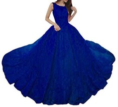 Sheer Bateau Ball Gown Wedding Dress Lace Long Vintage Prom Dress Royal ... - $197.99