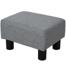 Small Gray Linen Cube Ottoman Foot Stool for Living Room Comfort - $77.99