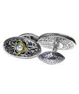  Gerochristo 7115 -  Solid Gold, Silver & Pearls Medieval Byzantine Cufflinks  - $600.00