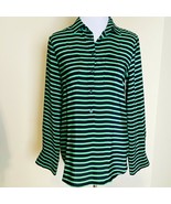 J Crew Silk Blouse Womens Small Blue Green Polly Popover Top Crepe de Chine - £14.98 GBP