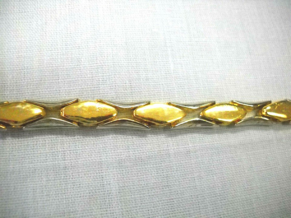 Preowned STEEL SILVER TONE and GOLD TONE CHAIN LINK FASHION BRACELET 7.5" Item image 2