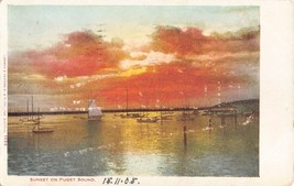 Washington Postcard Sunset Puget Sound 1905 WA WITH RARE STAMP RED WASHI... - £14.71 GBP