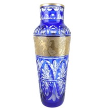 Huge Antique French/Bohemian Cobalt Cut to clear Heavy gold Vase - £1,019.61 GBP
