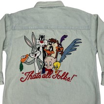 Thats All Folks Vintage 90s Youth Button Front Shirt Small Looney Tunes Blue - £15.41 GBP
