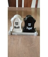 Cracker Barrel Ceramic Spooky Tombstone Salt and Pepper Shakers 3&quot; - $27.44 CAD