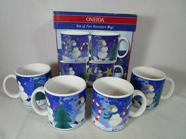 Oneida Zulauf Designs Holiday Stoneware Mugs Set Of Four Snow Pals New I... - $24.74