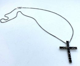 QVC Sterling Silver and Black Crystal Cross Pendant Necklace 18&quot; - £21.97 GBP