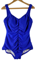 Vintage Maxine of Hollywood Swimsuit 14 Royal Cobalt Blue Ruched Slimming One Pc - £51.11 GBP