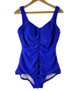 Vintage Maxine of Hollywood Swimsuit 14 Royal Cobalt Blue Ruched Slimmin... - £51.57 GBP
