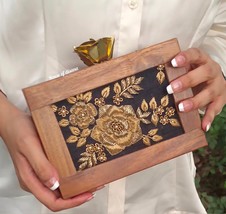 Golden handwork wooden framed clutch,designer clutch,luxury bag,gifts for her - £63.86 GBP