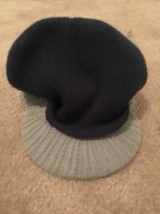 Men&#39;s Acrylic Bib Toboggan Hat Black Gray Winter - £19.77 GBP