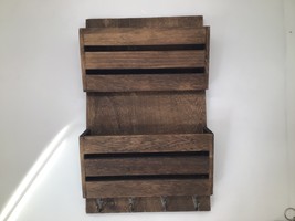 RUSTIC Wood Wall Organizer Mail Sorter Key Hooks Farmhouse 2 Slot 10x16 - $21.78