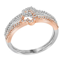 10kt Two-tone White Gold Womens Round Diamond Double Heart Ring 1/5 Cttw - £207.50 GBP