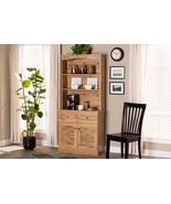 Gideon Oak Brown Buffet and Hutch Kitchen Cabinet - $7,858.76 MXN