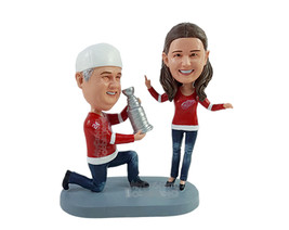Custom Bobblehead Funny trophy presentation for his wife wearing same jerseys an - £121.47 GBP